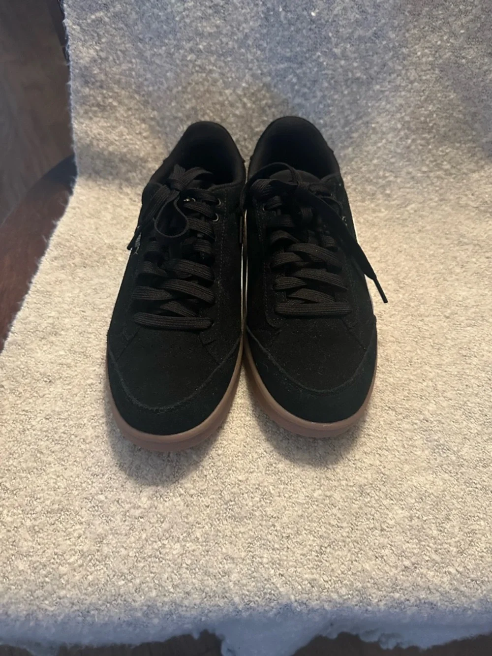 Puma Black Suede Sneakers with White Formstrip and Brown Sole
